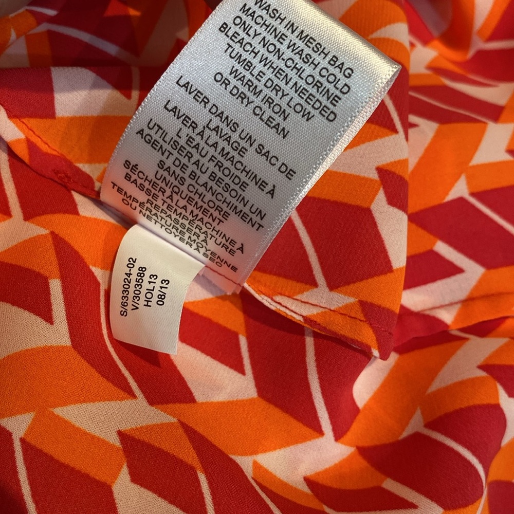 New Banana Republic Geometric Print Belt Front Pleated Dress OrangeMulti Size10 - Picture 12 of 15